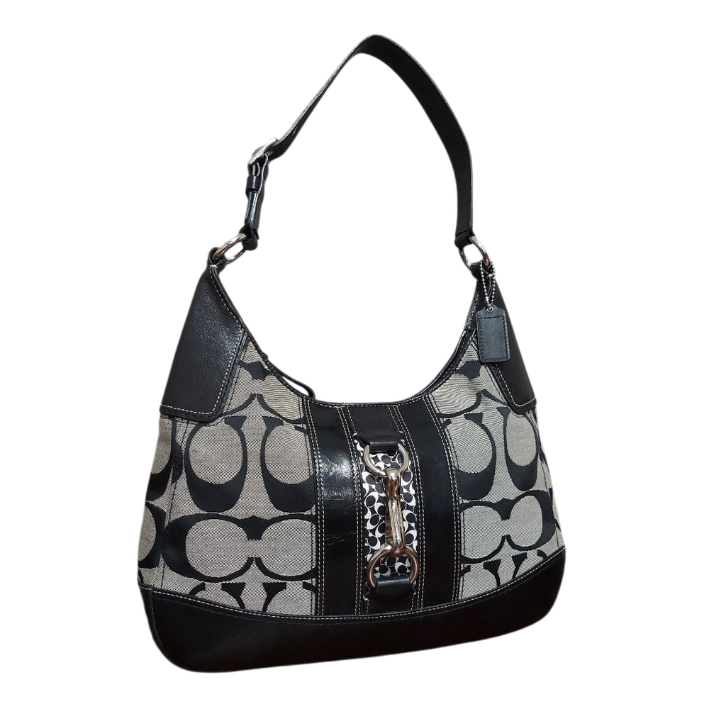 Coach Y2K Hampton Jacquard & Leather Zip Shoulder Bag EUC - Picture 3 of 13